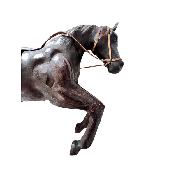 Leather Wrapped Horse Statue Figure 16"L x 10"H Equestrian Equine Glass Eye Vtg - Picture 6 of 16